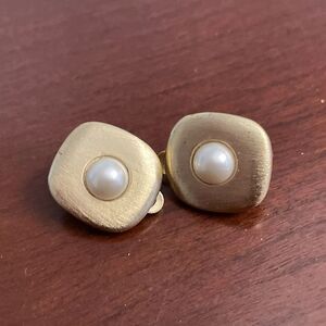 Vintage Roberta Chiarella Gold tone Clip-on Earrings Faux Pearl Stone Estate Lot
